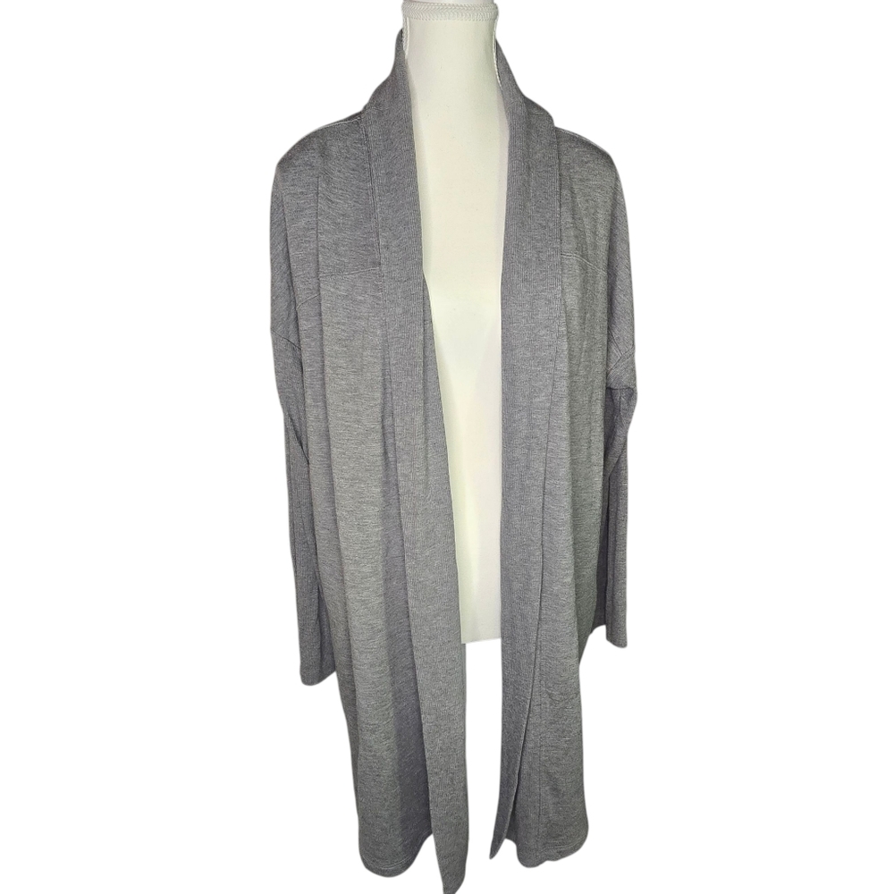 J Jill Fit Modal Blend Heathered Grey Open Front Sweater With Pockets Size XL